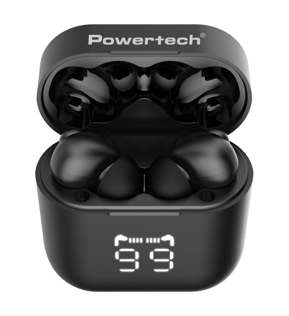 POWERTECH earphones με θήκη φόρτισης PT-1227, TWS, ENC, 30/480mAh, μαύρα