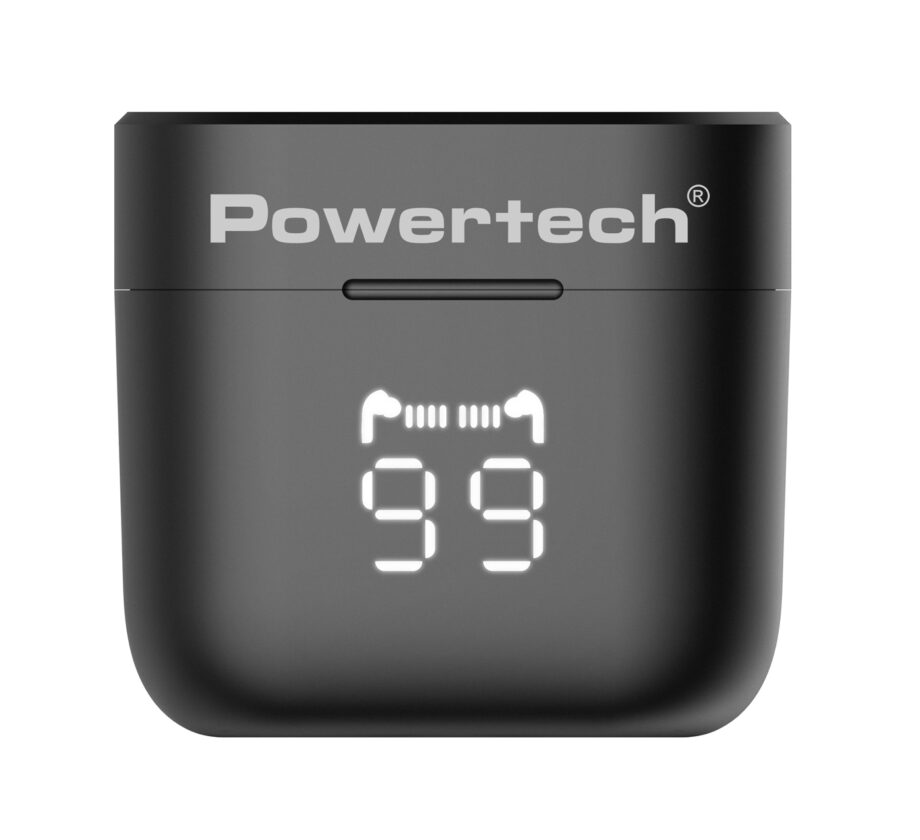 POWERTECH earphones με θήκη φόρτισης PT-1227, TWS, ENC, 30/480mAh, μαύρα