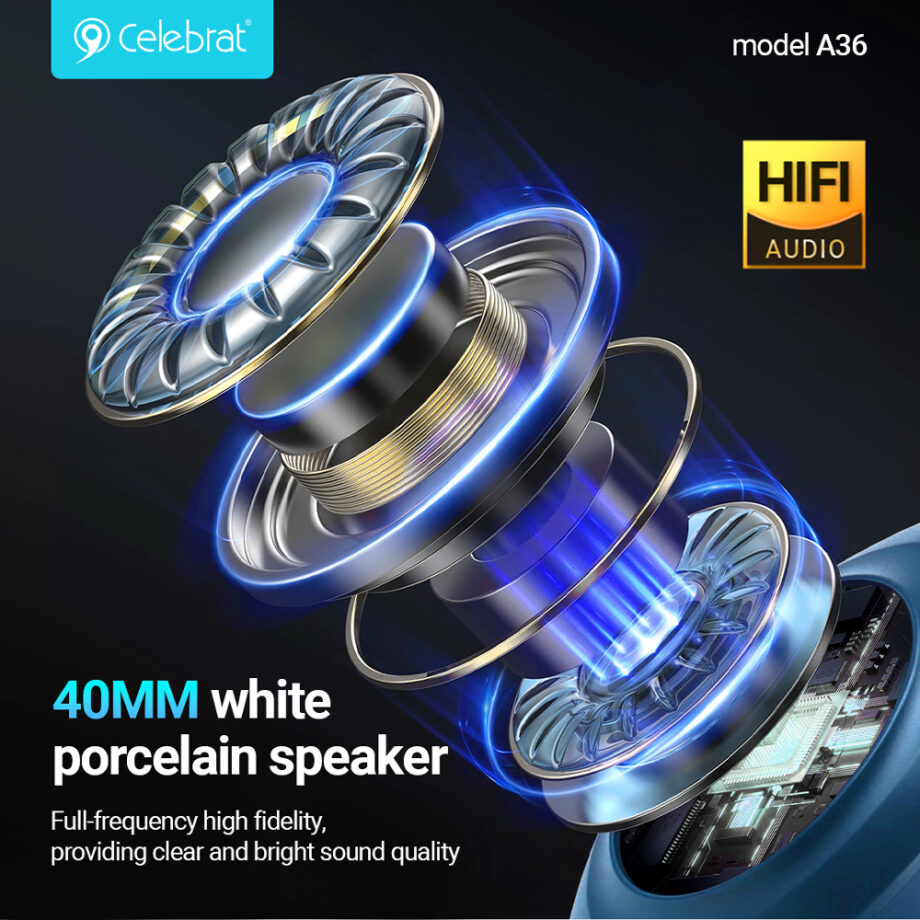 CELEBRAT headphones A36, ασύρματα & ενσύρματα, micro SD, 40mm, 250mAh, μαύρα