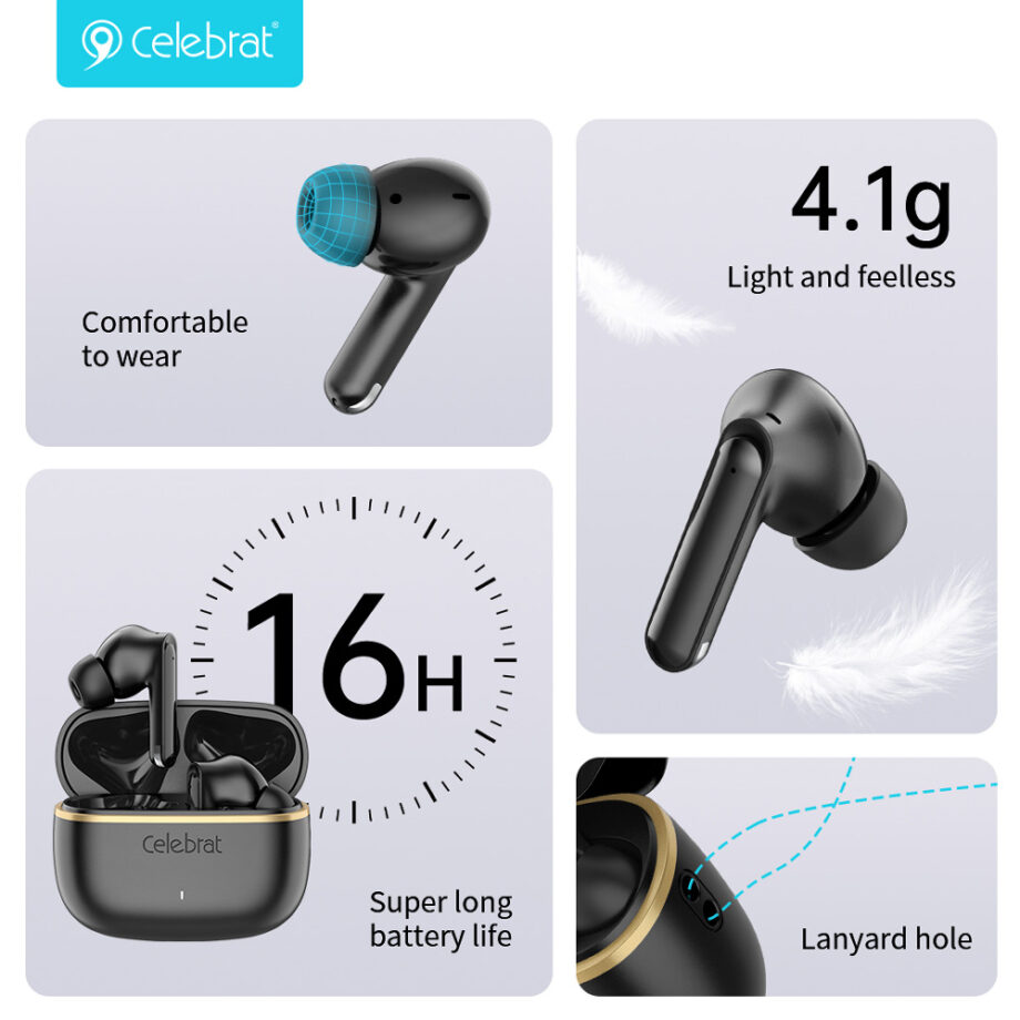 CELEBRAT earphones με θήκη φόρτισης WD03, True Wireless, 13mm, 30/300mAh, λευκά