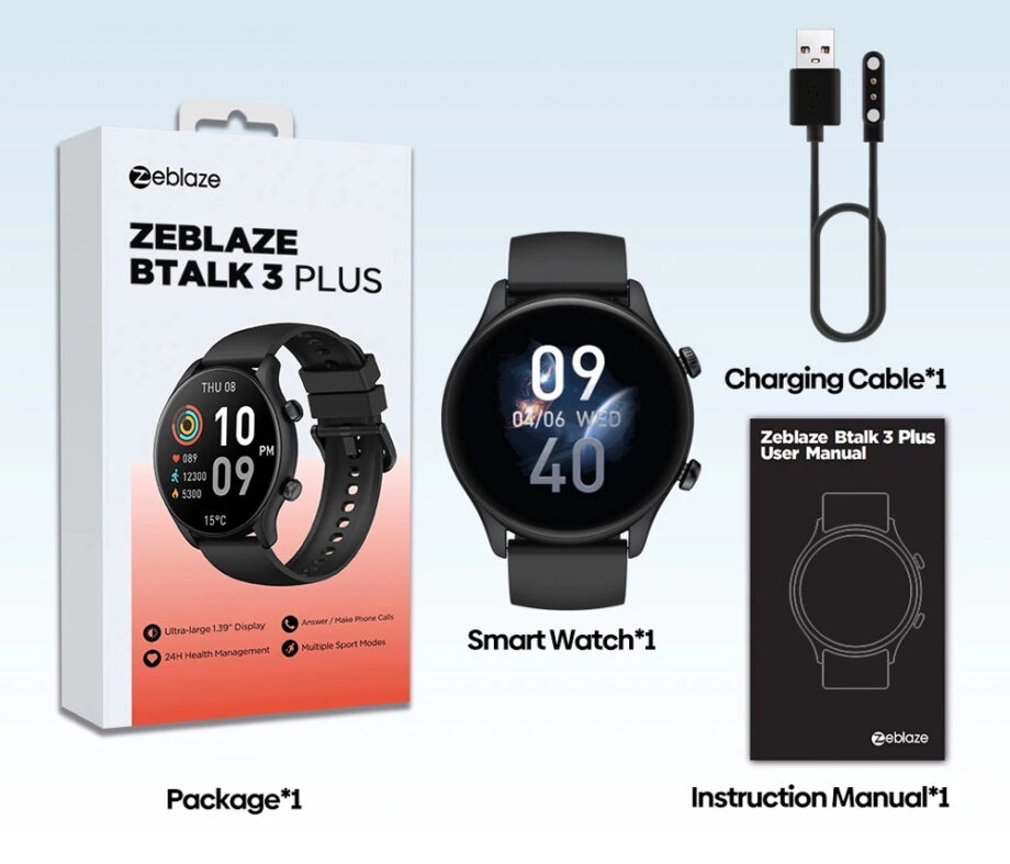 ZEBLAZE smartwatch Btalk 3 Plus, heart rate, 1.39" IPS, μαύρο