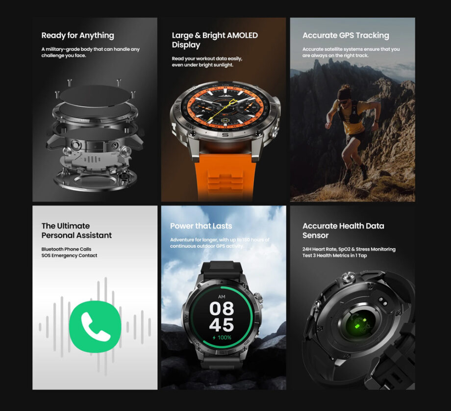 ZEBLAZE smartwatch Stratos 2 Plus, heart rate, 1.43" AMOLED, GPS, μαύρο