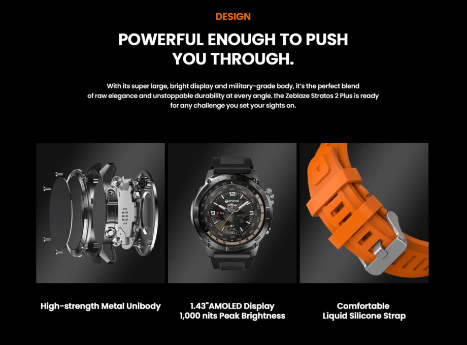 ZEBLAZE smartwatch Stratos 2 Plus, heart rate, 1.43" AMOLED, GPS, μαύρο