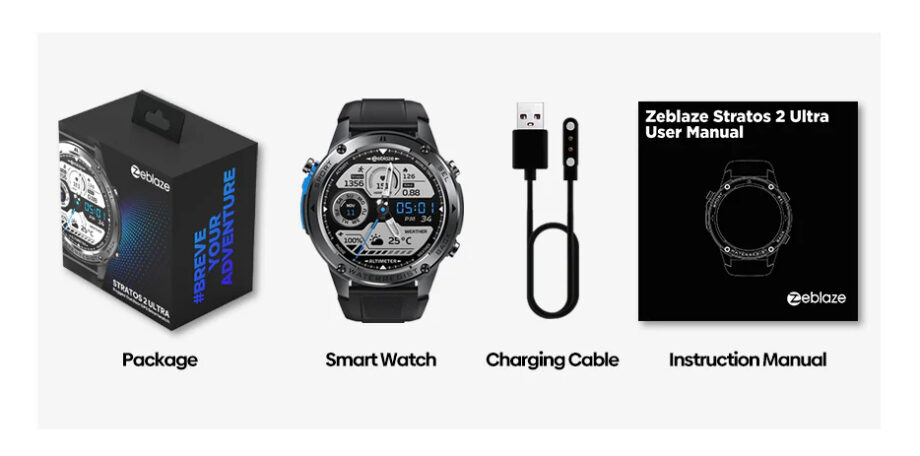 ZEBLAZE smartwatch Stratos 2 Ultra, heart rate, 1.43" AMOLED, GPS, MIL-STD-810H, μαύρο